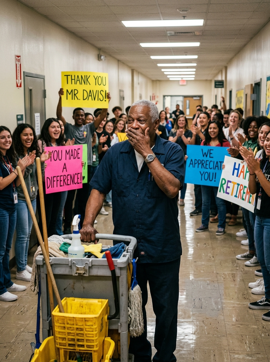 The Janitor Thought Nobody Remembered His 32 Years of Quiet Kindness—Until He Turned the Corner on His Final Walk Through School
