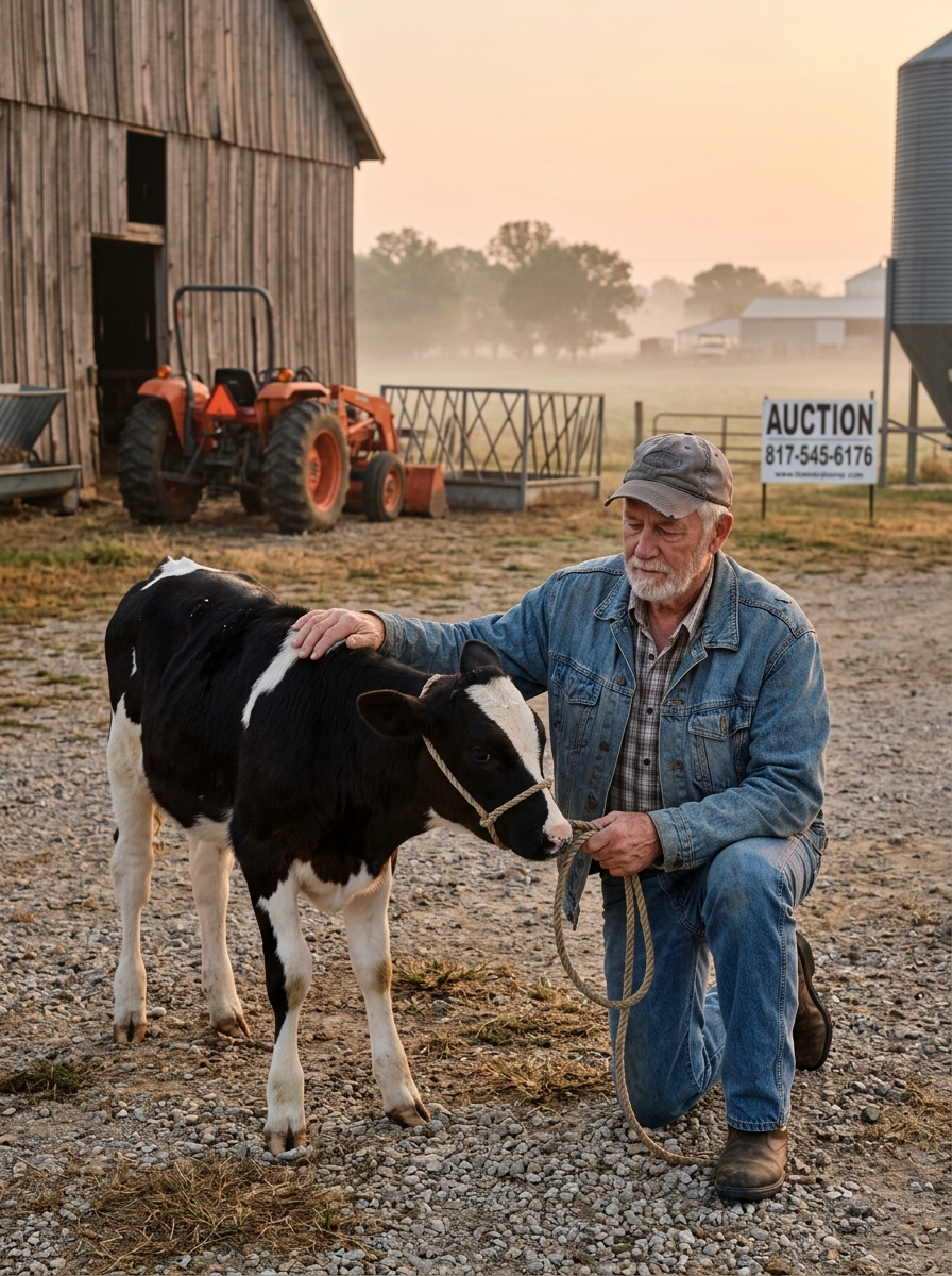 A 71-year-old farmer prepared to sell the very last calf his late wife bottle-fed to save their land, but what he found outside on auction morning changed absolutely everything.