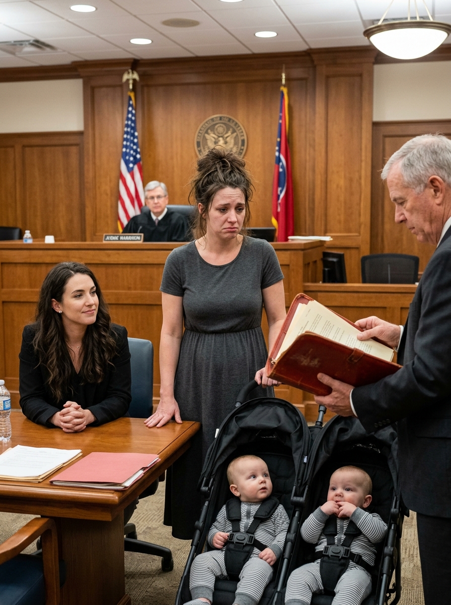 The Billionaire’s Young Fiancée Smiled as the Judge Read Her Name—Until His Exhausted Wife Rolled In Twin Babies and Opened a Red Folder He Never Told Anyone About