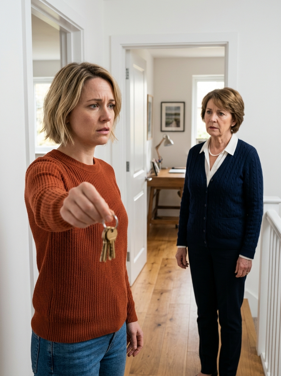 My mother-in-law hurled heavy keys at my face after I b3nned her from entering our bedroom. “It’s my son’s house,” she snapped. I changed every lock that afternoon—the deed carried only one name: mine.