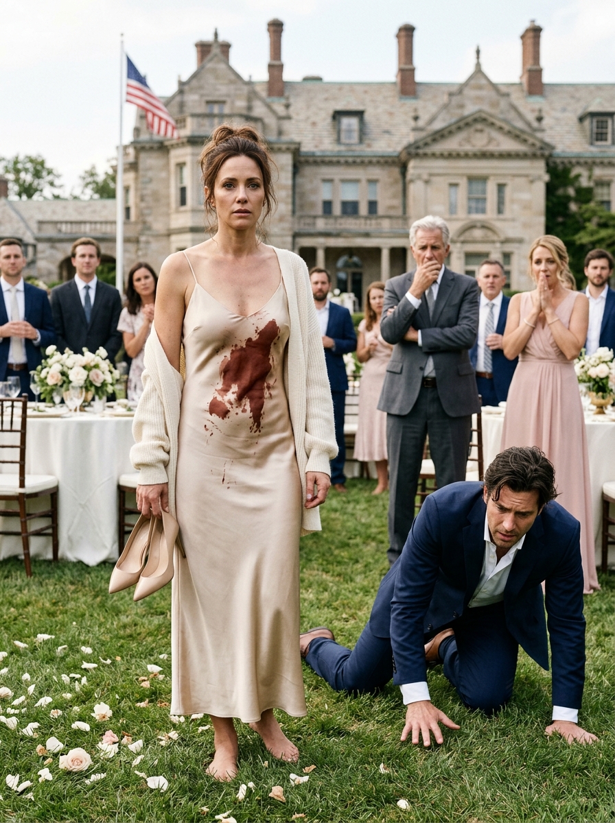 At my sister’s Virginia engagement party, her fiancé threw wine on my dress and said women belonged in the kitchen while my own family laughed. I quietly removed my heels and stepped onto the lawn—unaware that the retired Army surgeon across the garden had just recognized the scorched identification tags slipping from beneath my torn collar.