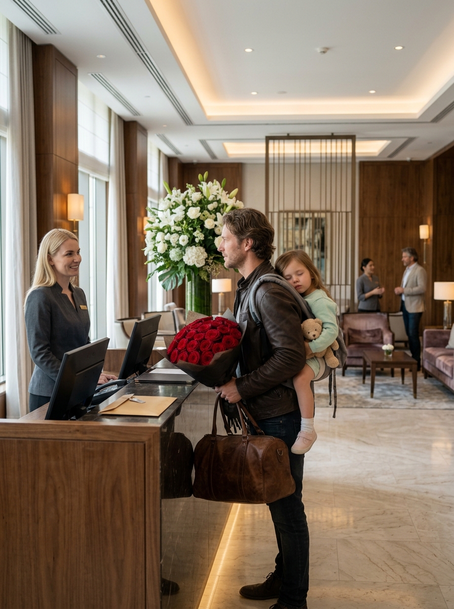 A widowed father was turned away at his own hotel with his sleeping daughter in his arms… but by the time the staff realized who he truly was, it was already too late.