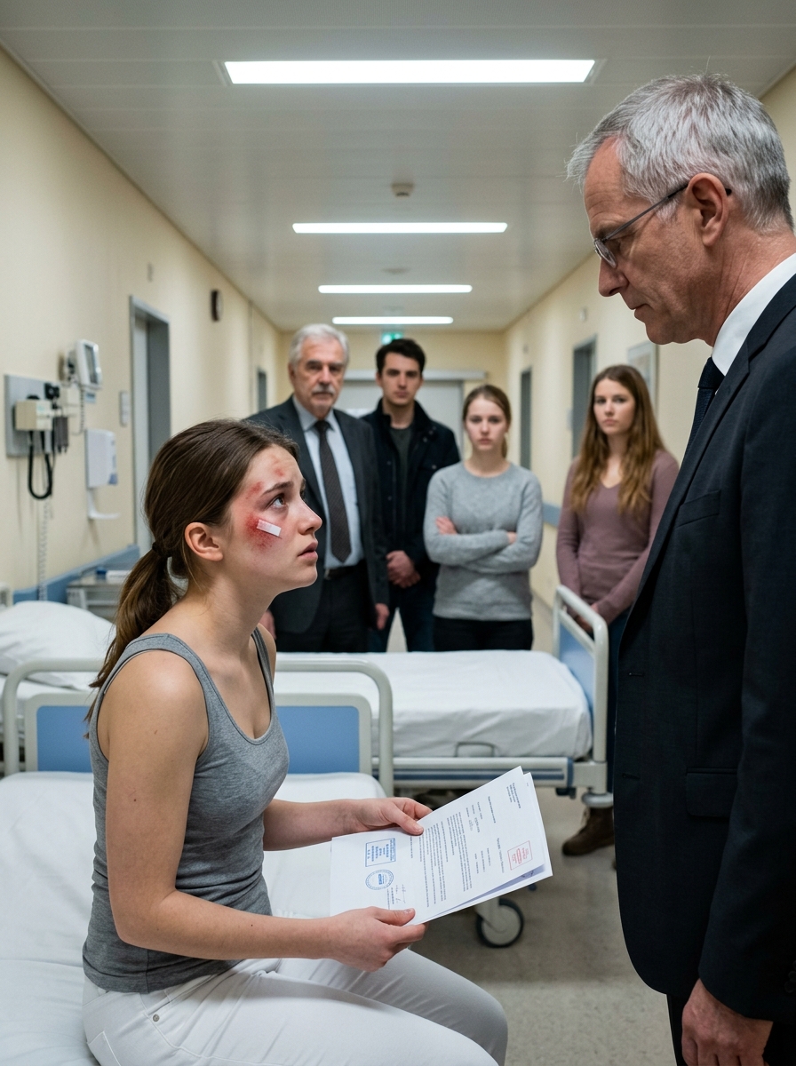 On my sister’s 20th birthday, my parents demanded that I use my trust to buy her a luxury vehicle “so she’d be worthy.” The moment I said “no,” every face in the room changed; I ended up in the ER; they even tried to make me sign a strange document… but a few hours later, a man in a suit walked in, opened his briefcase, and one line on that paper cut the laughter in the room dead. The emergency room smelled sharply of antiseptic. I sat on the exam bed with an ice pack pressed against my swollen jaw, my left eye darkening by the minute. The doctor asked if I wanted to “make a report.” I only glanced toward the waiting area: my parents were pacing calmly, like nothing had happened, as if they were just waiting for me to cooperate and follow their plan. That morning, my sister turned 20, filming from the kitchen, wearing a birthday sash like it was a crown.