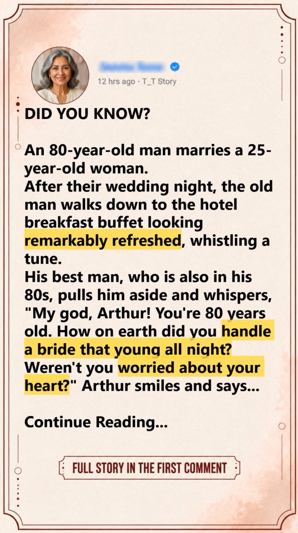 When eighty-year-old Arthur Vance married twenty-five-year-old Clara Hastings at a quiet seaside chapel in Cape May, his lifelong friends were convinced he had lost his mind. His adult children boycotted the ceremony, muttering about gold diggers and predatory young women, while everyone anticipated a disaster on the wedding night.