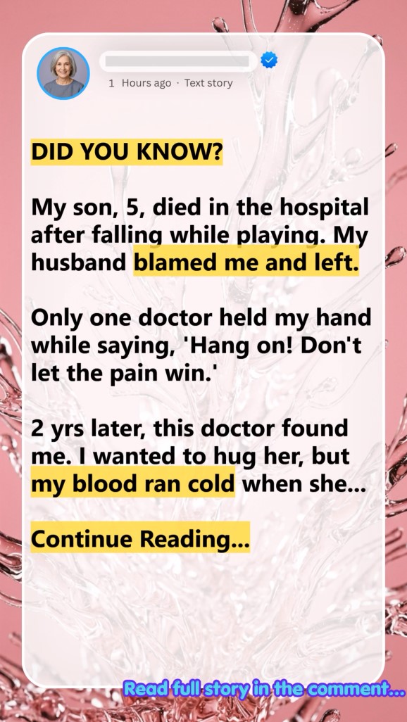 When my five-year-old son, Toby, slipped from the wooden treehouse in our backyard, my life fractured beyond repair. At County General, internal hemorrhaging took his life on the operating table. In the hallway, my husband, Mark, pointed a trembling finger at me in front of the entire staff, snarled that my carelessness had killed our only child, and packed his bags that very night.