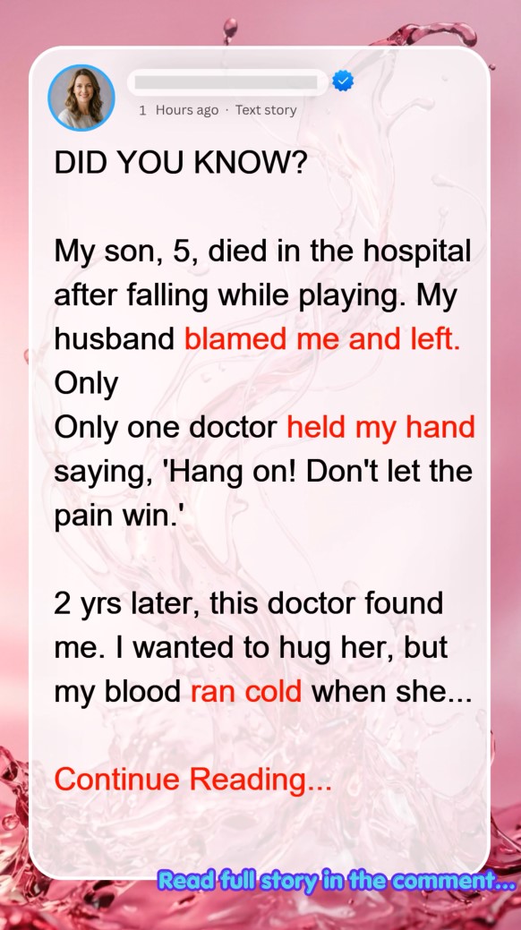 When my five-year-old son, Toby, slipped from the wooden treehouse in our backyard, my life fractured beyond repair. At County General, internal hemorrhaging took his life on the operating table. In the hallway, my husband, Mark, pointed a trembling finger at me in front of the entire staff, snarled that my carelessness had killed our only child, and packed his bags that very night.