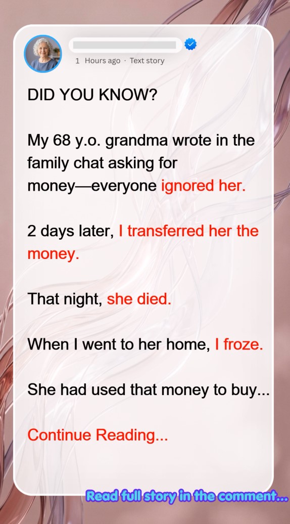 Last Tuesday evening, my sixty-eight-year-old grandmother, Clara, posted a brief, uncharacteristic message in our family’s group chat: “Could anyone please spare $350? I need it by Thursday morning.”